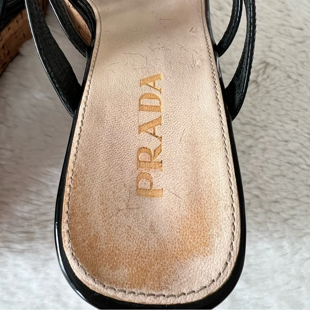 PRADA 35.5 Black Patent Leather Cage Espadrilles 5.5 6